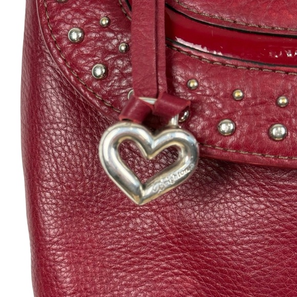 Y2K Brighton Bowie Red Leather Studded Shoulder Bag with Silver Heart Charm - Picture 6 of 16